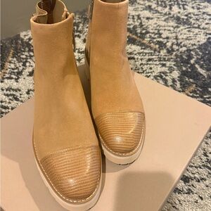 Spring Step Tan Ankle Booties with Textured Toe